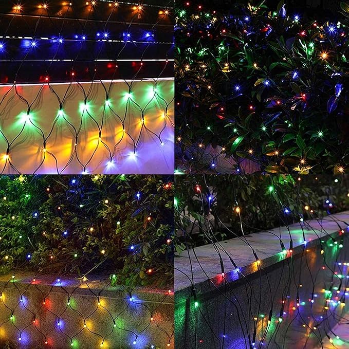 Dazzle Bright Christmas 200 LED Net Lights, 9.8FT x 6.6FT Green Wire Connectable Mesh Lights with 8 Modes, Christmas String Lights for Xmas Indoor Outdoor Garden Party Decorations (Multi-Colored)