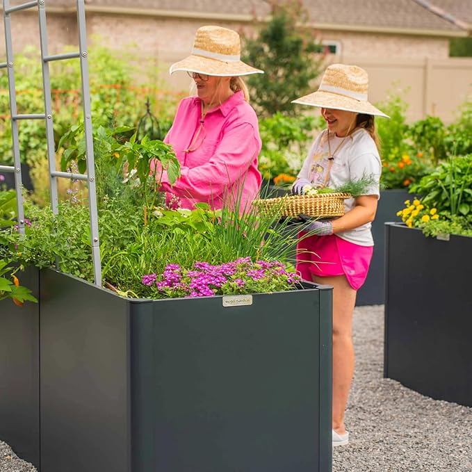 Vego garden 32" Extra Tall Raised Garden Bed, 42" x 42" Modern Raised Garden Beds Kit, Metal Planter Box for Vegetables Flowers Fruits, Umber Brown