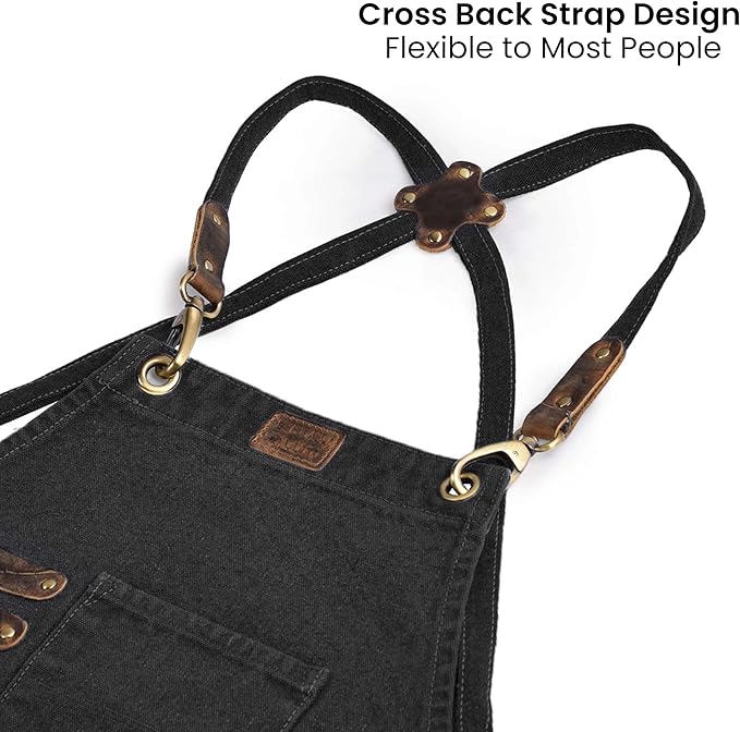 LEATHER VILLAGE Chef Aprons for Men Women with Large Pockets, Cotton Canvas Cross Back Adjustable Work Apron, Size M to XXL