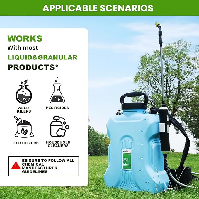 Battery Backpack Sprayer 3.2 Gallon, Electric Sprayer with Retractable Wand & 8 Mist Nozzles & USB Rechargeable Handle, Water Spray Pump Sprayers for Planting Lawn Yard Garden