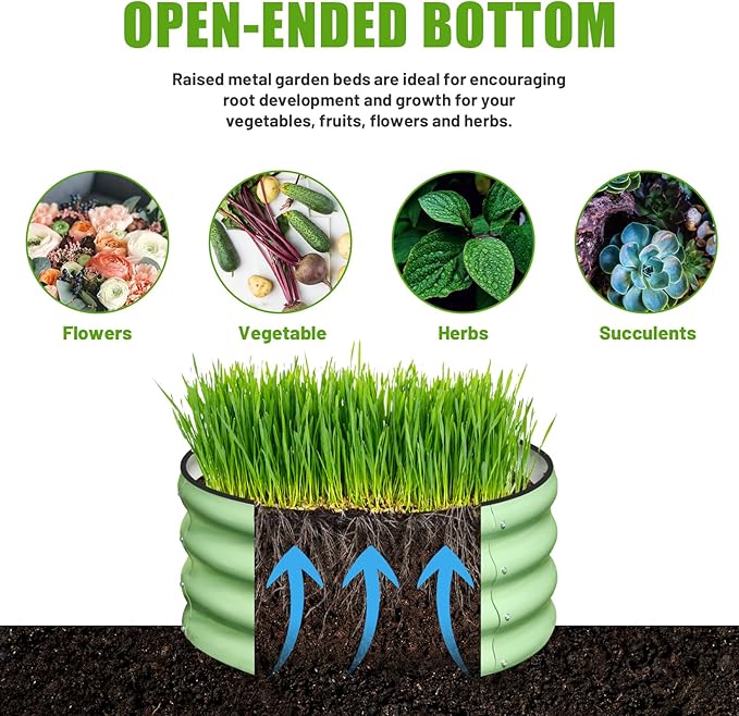 SnugNiture 2x2x1ft Round Galvanized Raised Garden Bed Kit Outdoor, Metal Planter Box for Planting Plants Vegetables, Green
