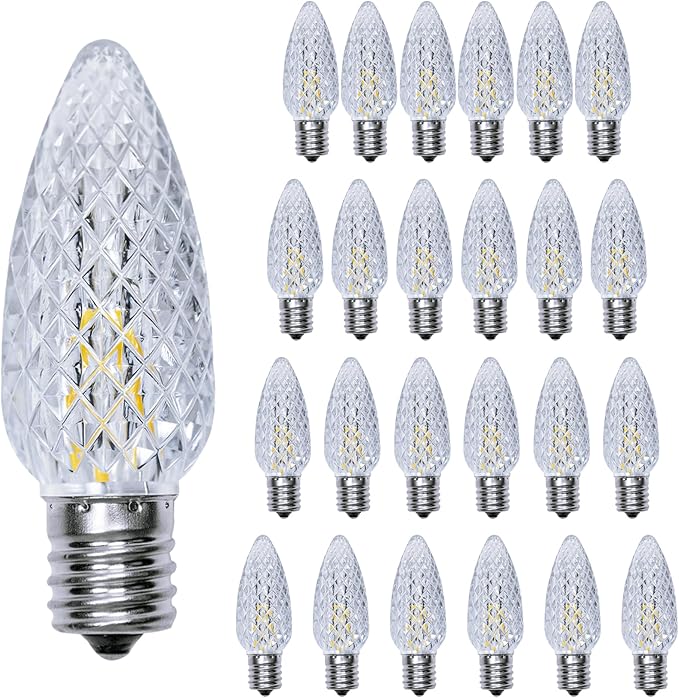 25 Pack C9 Led Replacement Christmas Light Bulb, Warm White C9 Shatterproof Led Bulbs for Indoor Outdoor Decorative String Light, E17 Base