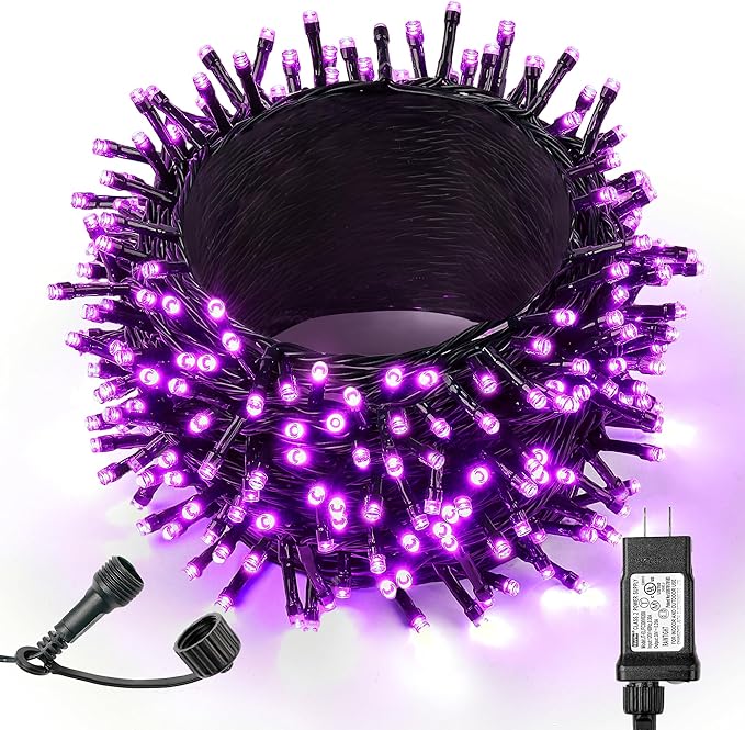 WBao Halloween Lights 300LED 108ft, Super Bright LED String Lights with UL Certified, 8 Lighting Modes, Timer, Connectable, Memory & Waterproof for Indoor Outdoor Halloween Decorations, Purple