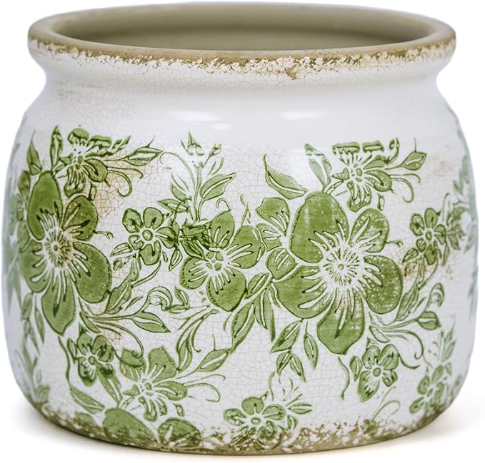 Ceramic Pot for Planter, Vintage Flower Pot with Drainage Holes, 6.29 inch Ice Crack Glazed Indoor Planters Pot (Traditional)