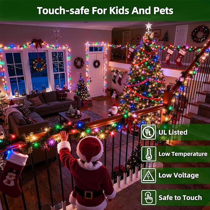 300LED Christmas Lights Outdoor Indoor Use, 12 Lighting Modes 75ft Christmas Tree Lights with Timer, Dimmable Multicolor LED StringLights Waterproof for Yard Tree Wedding Party Holiday Multicolor