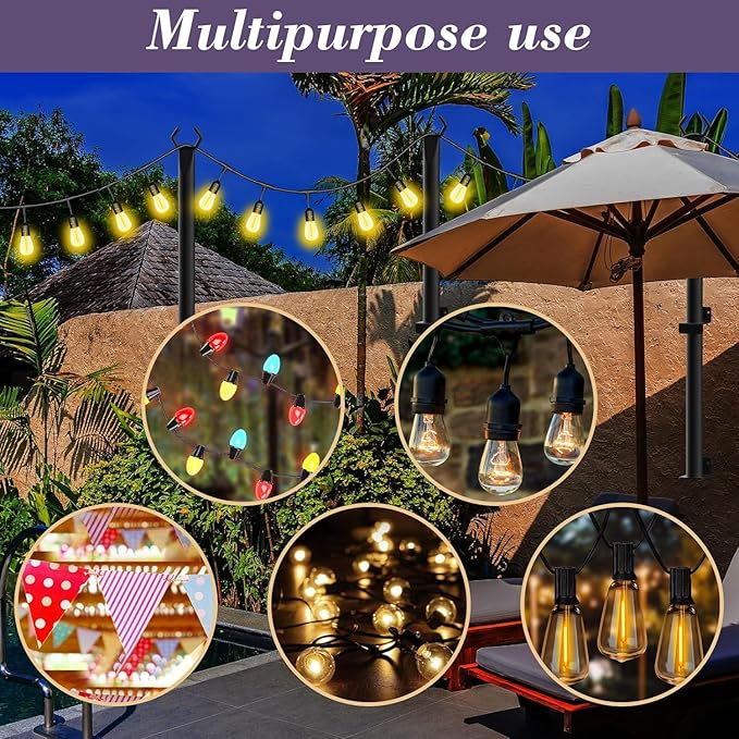 2 Pack String Light Poles,5Ft Metal Poles for Outdoor String Lights,Outdoor Light Poles with Post,Poles/Stand for Outside,Patio,Deck,Backyard,Garden Wedding,Party