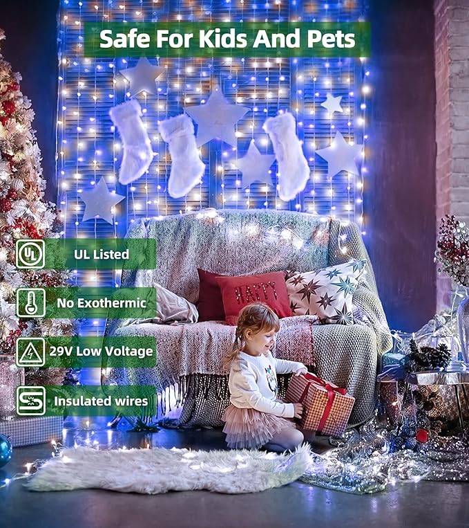 LED String Lights Christmas Decorations,8 Lightsing Modes Christmas Lights with Timer Functions for Tree Indoor Outdoor Decorr 1500 LED 492FT Blue & White