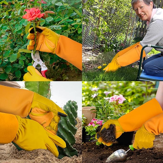 Long-Gardening-Gloves for Women/Men - Thorn Proof Rose Pruning Gloves Heavy Duty Gauntlet-L