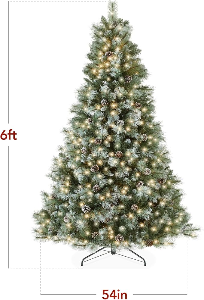 Best Choice Products Full Scotch Pine Christmas Tree, 6ft Pre-Lit Frosted Holiday Decor w/ 1,200 Twinkling Micro LED Lights, 2-in-1 White & Multicolor