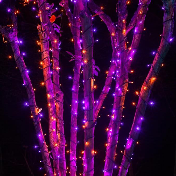 TW SHINE Halloween Lights, 1000 LED 328FT Halloween Lights Outdoor Plug in with 8 Modes, Remote Waterproof String Lights Outdoor Indoor Decorations for Xmas Party Yard Decor, Purple & Orange