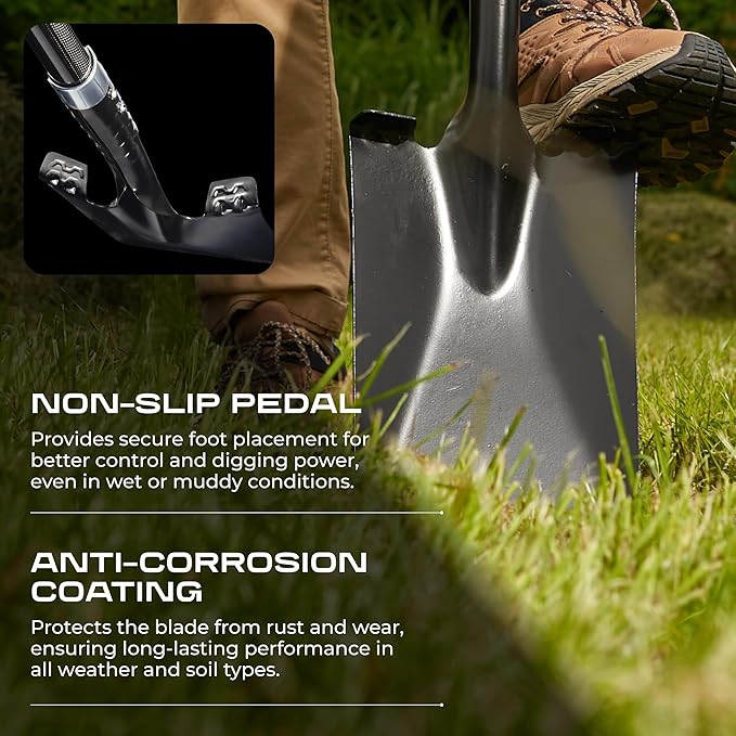 CKG Flat Shovel for Gardening with Carbon Fiber Handle, Heavy Duty Spade Shovel for Digging 43 Inch, Edging Tool for Landscaping and Trenching, Flat