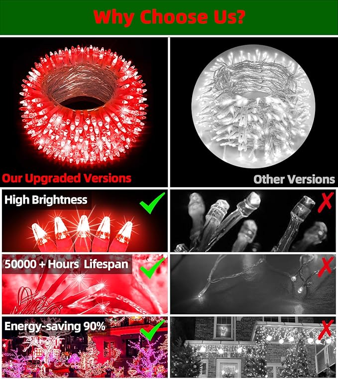 1500 LED Chrstmas Lights, 470ft Outdoor Christmas String Lights with 12 Modes, Red LED String Lights with Timer Dimmable Waterproof for Tree Fence Garden Xmas Wedding Party Decor Red