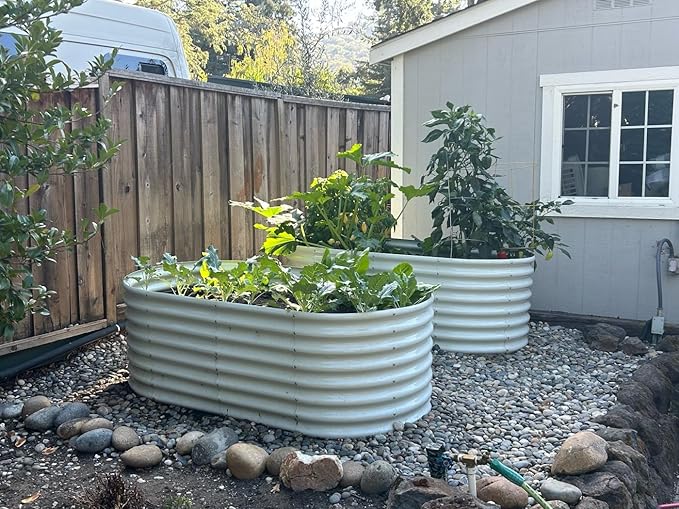 A ANLEOLIFE 6X3X2 ft Galvanized Raised Garden Beds Outdoor-8 Pack, Oval Large Metal Deep Root Planter Box for Planting Vegetables Flowers Herb, Anti-Rust & Easy-Setup, Antique White