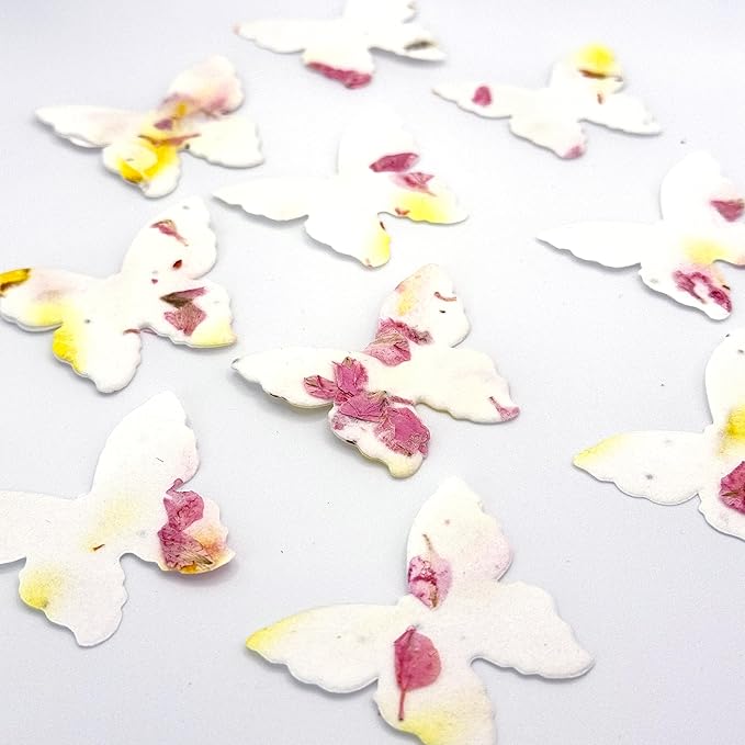 Butterfly Seed Paper – 50pcs Small Pink & Yellow Plantable Wildflower, Writable & Plantable Gift for Moms, Plant Lover, & Teachers, Ideal for Weddings, Baby Shower, Memorial, & Celebrations