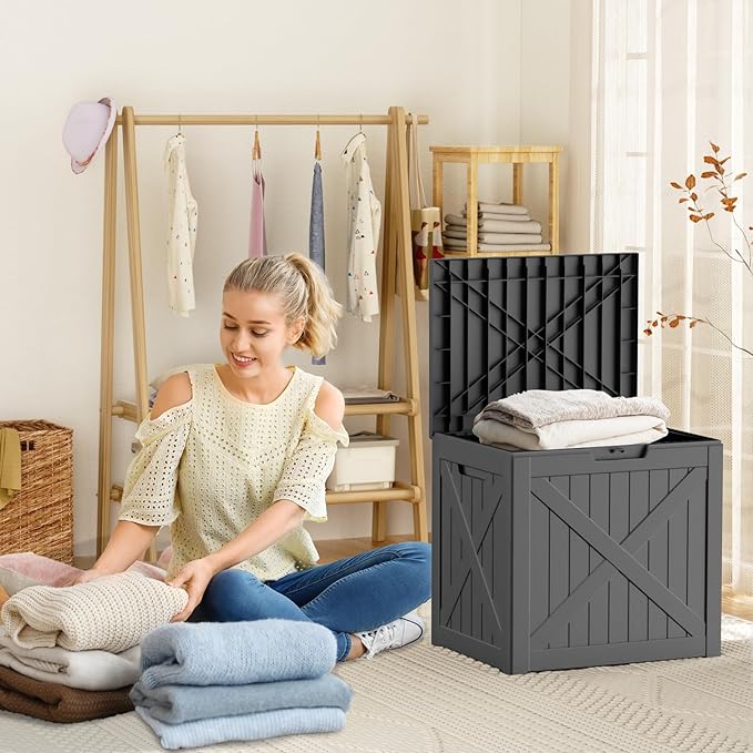 32 GallonOutdoor Storage Box,Resin Deck Boxes Waterproof, IndoorOutdoor Bin for Package Delivery, Patio Cushions, Gardening Tools, Lockable, UV Resistant