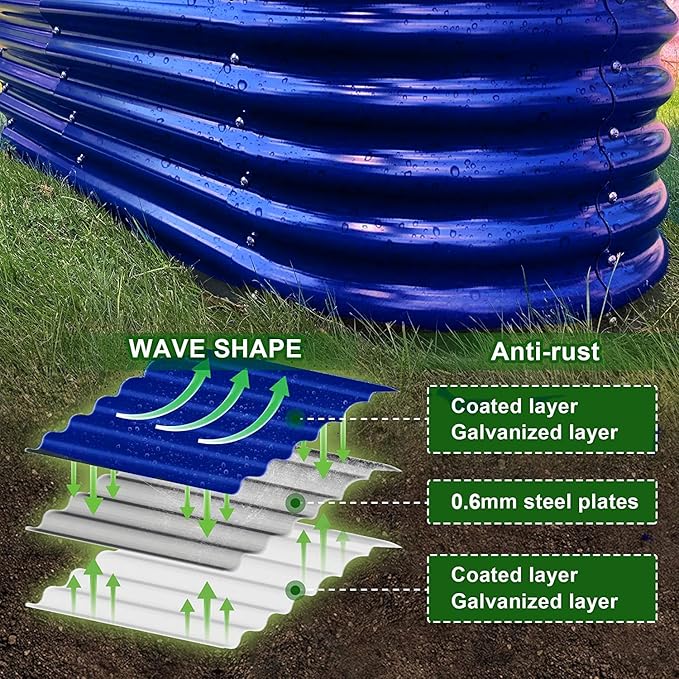 Olle Galvanized Raised Garden Beds 32" Tall Metal Plant Boxes for Outdoor Vegetables, 12-in-1 Garden Bed, Cobalt Blue