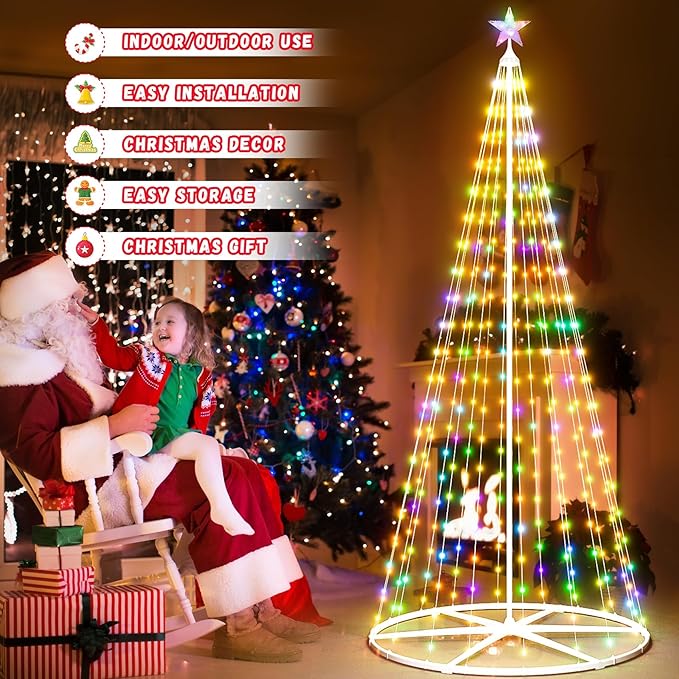 7.5FT LED Smart Christmas Tree - Outdoor & Indoor Lighted Christmas Tree Decorations Christmas Cone Tree App Control Color Changing Light for Yard & Garden