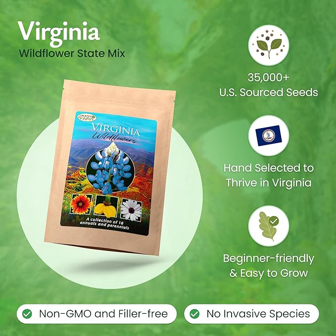 Created By Nature Virginia Wildflower Seed Mix, 18 Flower Varieties, 35,000+ Seeds