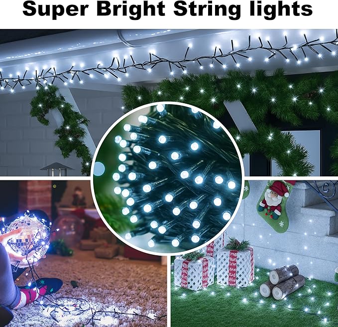 2-Pack Connectable 210FT 600LED Christmas String Lights Waterproof, Twinkle Lights with 8 Modes, Bright Indoor String Lights, String Lights Outdoor Green Wire for Holiday Party Christmas Decorations