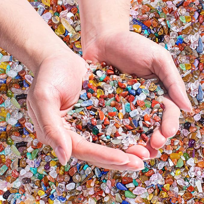 0.5 Lb/230g Chakra Crystal Chips Bulk Quartz Rocks, Natural Tumbled Healing Crystal Chips Crushed Stones Irregular Shaped for Aquarium, Vase Fillers, Succulent Plants Decor - 5-7mm