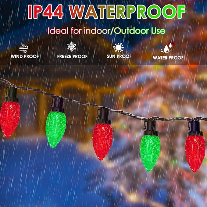 2-Pack Connectable C9 Christmas LED String Lights, Total 66 FT 100 LED Christmas Lights Plug in with 29V Safe Adapter, Waterproof Decorative Lights Indoor Outdoor for Xmas Decorations (Red and Green)