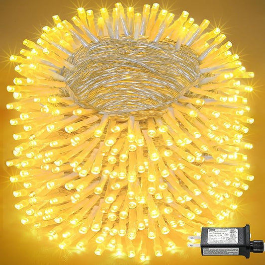 262FT 800 LED Christmas Lights Outdoor, String Lights for Indoor with 8 Modes Waterproof, Plug in Twinkle Light Clear Wire for Bedroom, Tree, Patio, Garden, Party Decorations, Warm White