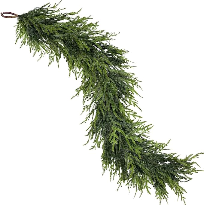 16FT Christmas Artificial Norfolk Pine Garland for Fireplace - Realistic Faux Greenery Fake Garland for Holiday,Table, Window,Mantel,Stairs, Home,Indoor Outdoor Decor (1PCS)
