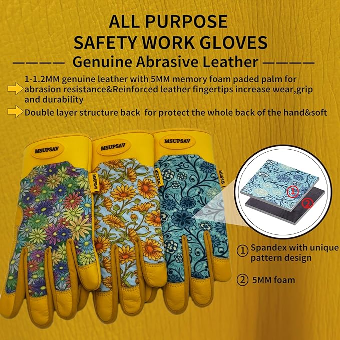 Thorn Proof&Puncture Resistant Gardening Gloves with Grip,Garden Glove for Women, Leather Yard Work Gifts