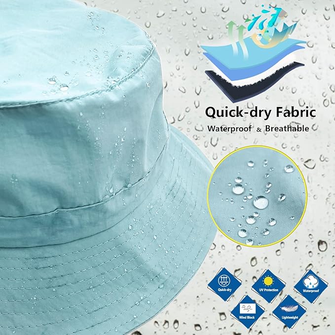 woogwin Waterproof Bucket Rain Hat with Chin Strap Quick Dry Packable Boonie Sun Hat Safari Hat UV Protection