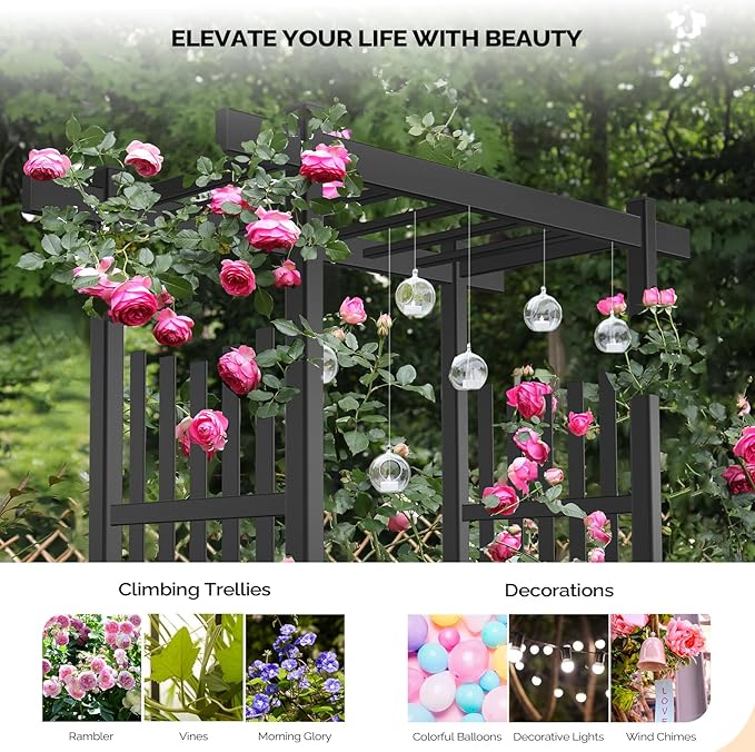 VINGLI Garden Arbor, PVC Wedding Arch for Ceremony Party, Garden Trellis for Climbing Plants Outdoor, Arch Backdrop Stand for Garden, Backyard, Lawn, Wedding (Black)
