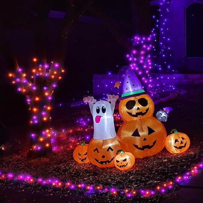 WBao Halloween Lights Orange Purple 500LED 174ft, Super Bright LED Halloween String Lights with UL Certified, 8 Lighting Modes, Timer, Memory & Waterproof for Indoor Outdoor Holiday Party Decorations