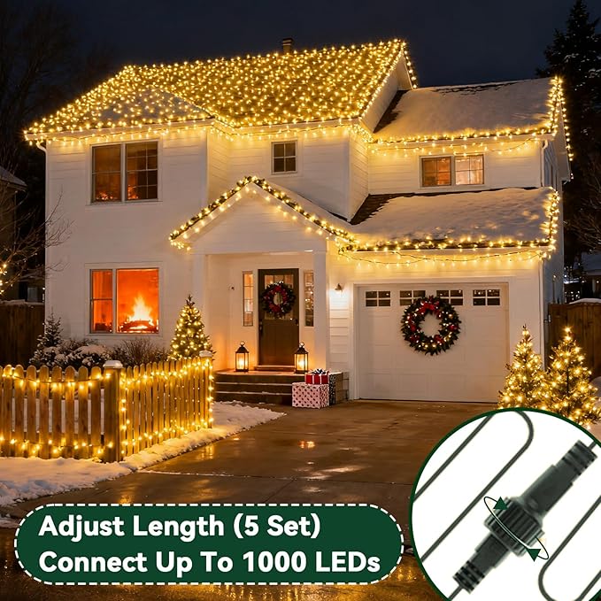 Christmas Lights Indoor Outdoor Waterproof, 66FT 200 LED Warm Light String Lights for House Decorations, Ideal for Christmas Trees, Wedding, and Party