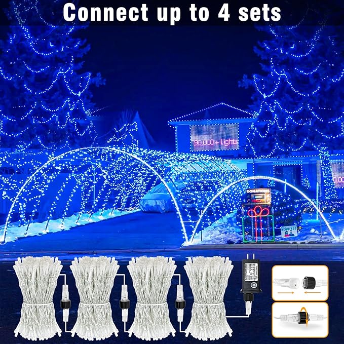 Christmas Lights Indoor, 132FT 400 LED Outdoor String Lights with 8 Modes Waterproof, Plug in Fairy Twinkle Lights Clear Wire for House Bedroom Patio Window Garden Wedding Decorations