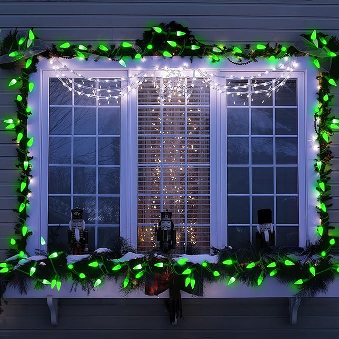 WBao C6 60 LED 20ft Battery Operated Christmas String Lights with 8 Modes, Timer, Waterproof Design for Indoor Outdoor Christmas Trees, Fence, Stairs Xmas Decorations, Green