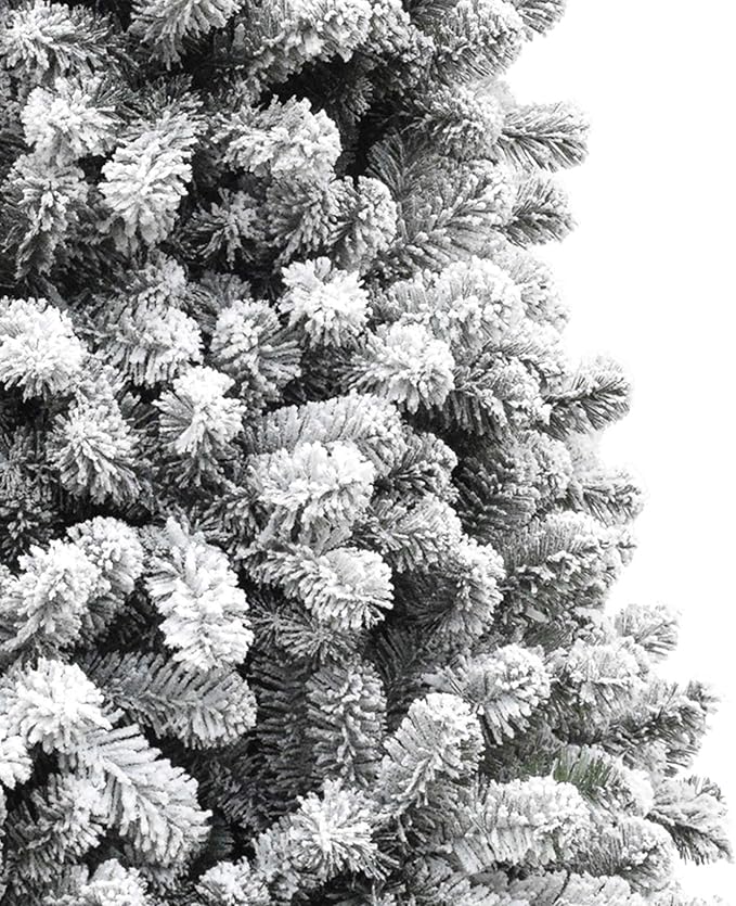 Fraser Hill Farm 6.5-Ft. Alaskan Pine Flocked Artificial Christmas Tree with Stand, Unlit Foldable Fake Tree with Realistic Snowy Foliage for Home Decoration