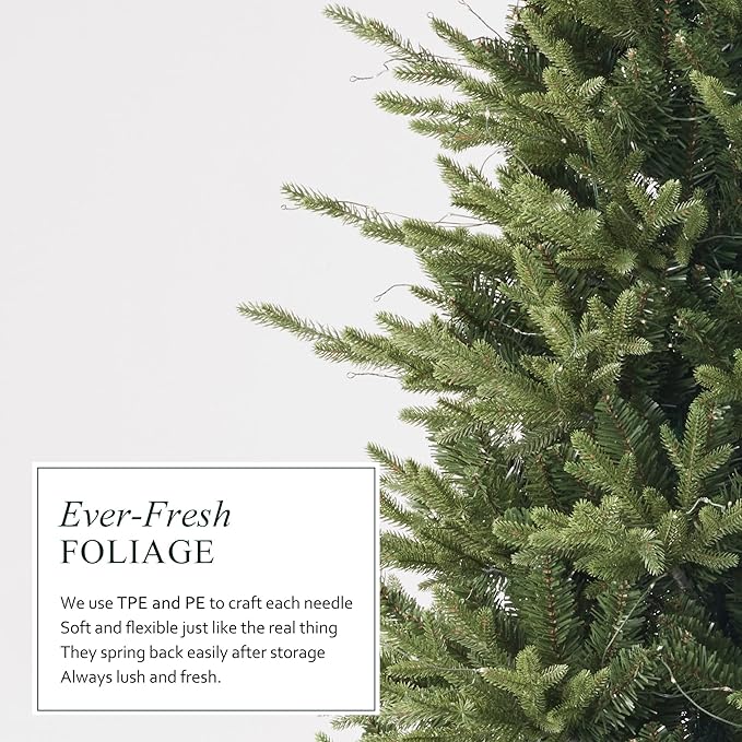 7.5ft Fraser Slim Fir Pre-Lit Artificial Christmas Tree with 792 Low-Voltage Warm LED Lights, Easy Plug & Foldable Stand, Realistic Flame-Resistant Branches