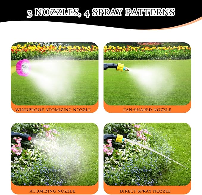 Battery Powered Sprayer 2.4 Gallon, 2025 Upgraded Electric Garden Sprayer, Automatic Power Weed Spray Battery Operated with Adjustable Shoulder Strap and Rechargeable Handle, 3 Mist Nozzles (Orange)