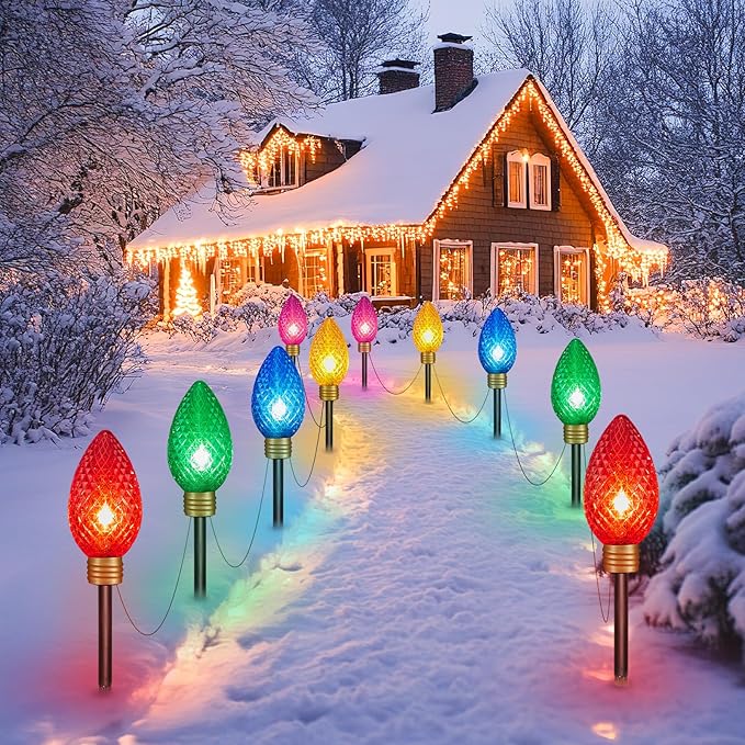 Minetom 2 Pack 11Feet 5 LED Super Jumbo Christmas String Lights, Outdoor Christmas Pathway Lights- Strawberry Jumbo C9 Hanging Lights Waterproof Lawn Decorations for Holiday Tree Roof