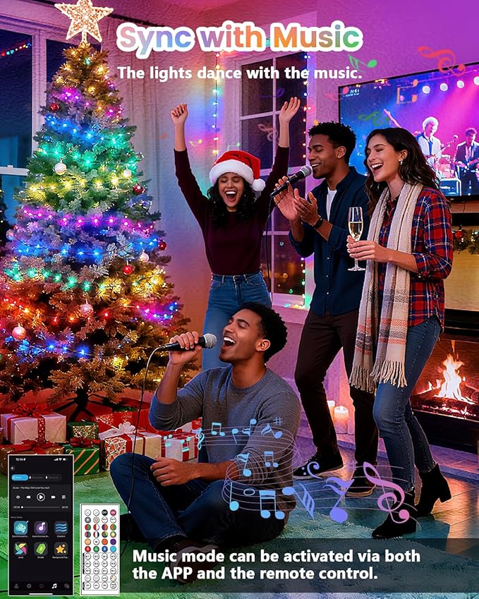 Smart Color Changing Christmas String Lights, 107FT 300LED App Control RGB LED String Lights with Remote & Timer, Waterproof Twinkle Christmas Tree Lights Indoor Outdoor Holiday Xmas Tree Decorations