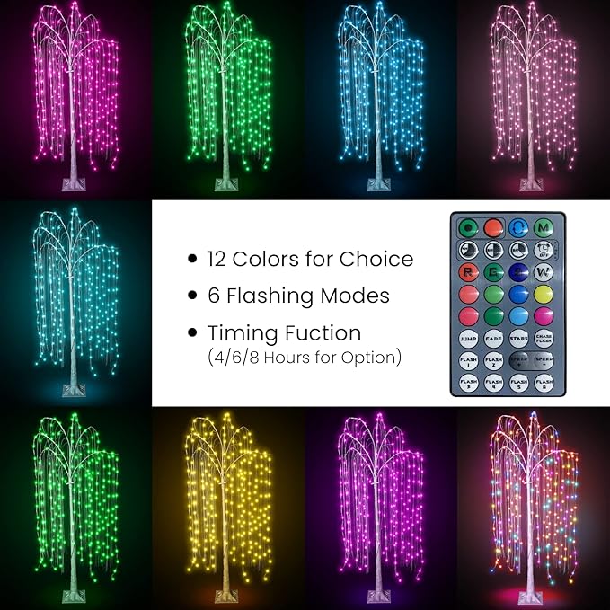 Lamerge 3pcs Lighted Willow Tree Decorations,4FT+5FT+6FT Colorful Birch Tree RGB LED Trees with Remote,Weeping Willow Tree Indoor/Outdoor Lighted Christmas Tree Decorations for Yard