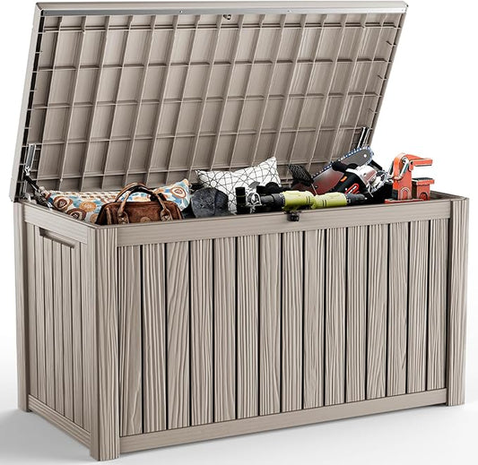EasyUp 182 Gallon Deck Box Waterproof, UV Resistant Resin Outdoor Storage Box with Hydraulic Rod, Lockable Design and Enhanced Durability for Patio, Garden, and Poolside Use