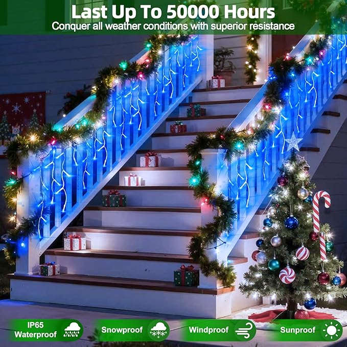 612 LED Christmas Lights with 136 Drops, 60ft 12 Modes Hanging ice String Lights with Timer & Dimmable & Waterproof, Plug-in Fairy Lights for Indoor Tree Holiday Wedding Party Christmas Decor Blue