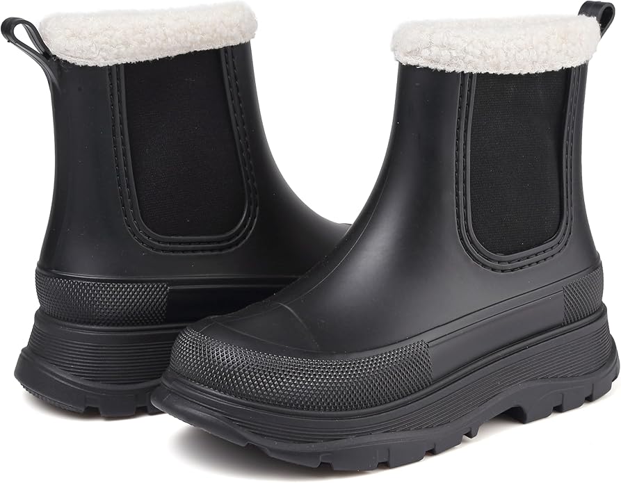 Women's Short Rain Boots Waterproof Slip On Ankle Chelsea Booties