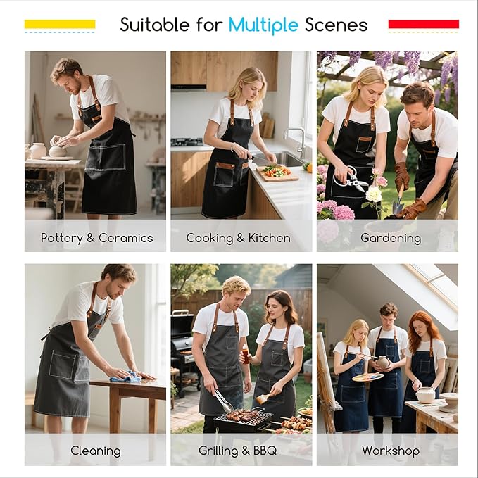 MEEDEN Painting Apron for Men Women: Adjustable Cross Back Waterproof Polyester Canvas Art Apron with 3 Pockets - Artist Apron for Acrylic Oil & Watercolor Painting, Gardening, Cooking - Navy