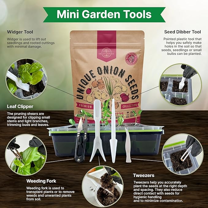 Organo Republic 8 Onion Seeds Variety Pack Heirloom, Non-GMO, Sets for Indoors, Outdoors Gardening. 2200+ Seeds: Walla Walla, Green Onion, Red Burgundy, White & Yellow Sweet Spanish Onions