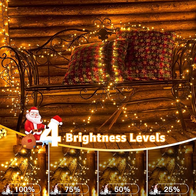 500 LED 25 FT Cluster Lights, Warm White Christmas Tree Lights 8 Modes Timer Remote, Waterproof String Lights for Indoor Outside Garland Xmas Decorations
