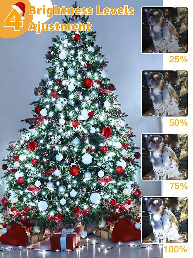 1000 LED 328 FT Outdoor String Lights with Remote and Timer, Dimmable with 8 Modes, Waterproof, Cool White Fairy Lights for Christmas Tree & Holiday Decor