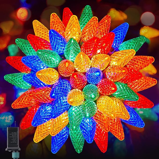 C9 Outdoor Christmas Lights, 72 FT 110 LED C9 String Lights, 8 Modes & Timer Connectable Waterproof for Christmas Tree Light Indoor Outdoor Roofline Patio Outside Yard Holiday Xmas Decor, Multicolor