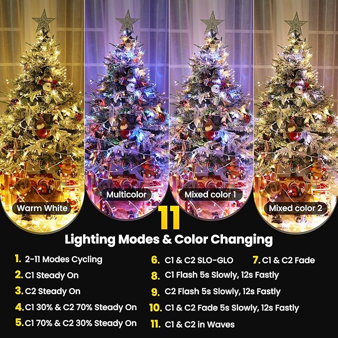 Color Changing Christmas Lights, 338ft 1000 LED Warm White & Multicolor Christmas String Lights with Remote, 11 Modes Fairy Twinkle Lights for Party Garden Holiday Weddings Xmas Tree Decorations
