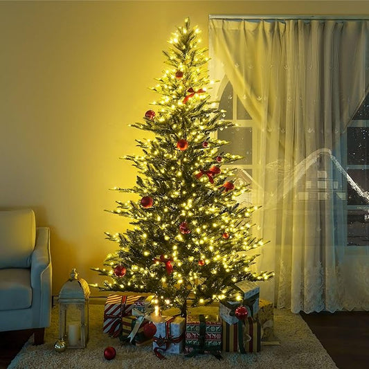 Naomi Home Lujan 6.5ft Prelit Aritificial Christmas Tree with 921 Branch Tips, 500 Warm Lights and Metal Stand, 48" Wide Realistic Nordic Christmas Tree with Lights